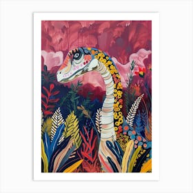 Colourful Leafy Dinosaur Painting Art Print