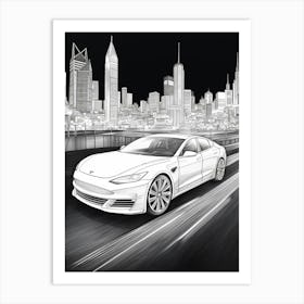 Tesla Model S City Drawing 5 Art Print