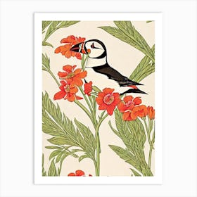 Puffin 2 William Morris Style Bird Art Print