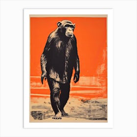 Chimpanzee, Woodblock Animal Drawing 4 Art Print