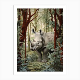 Rhino Peeking Out From Behind The Leaves 2 Art Print