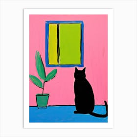 Black Cat Looking Out The Window Art Print