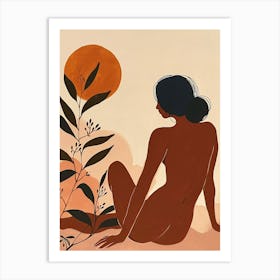 Nude Woman In The Sun, Boho, Minimalism Art Print