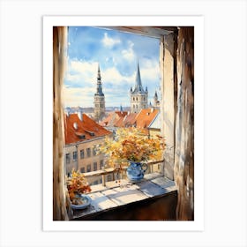 Window View Of Tallinn Estonia In Autumn Fall, Watercolour 1 Art Print