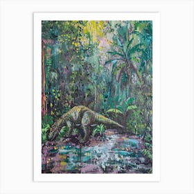 Dinosaur Teal Lilac Painting Art Print