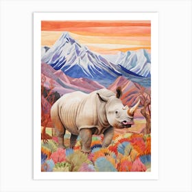 Rhino With Flowers & Plants 16 Art Print