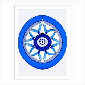 Dharma Wheel, Symbol, Third Eye Blue & White 3 Art Print