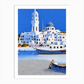 Paros Greece Pointillism Style Tropical Destination Art Print