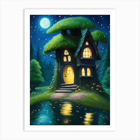 Fairy House at Night Art Print