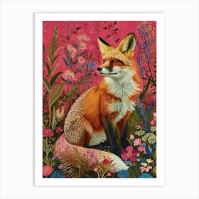Floral Animal Painting Fox 3 Art Print