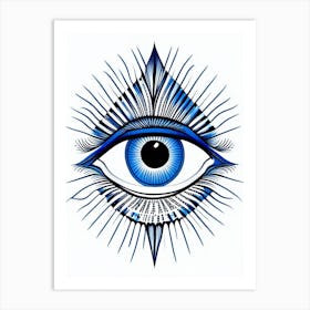 Celestial Eye, Symbol, Third Eye Blue & White 5 Art Print