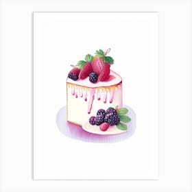 Summer Berry Cake Dessert Retro Minimal Flower Art Print