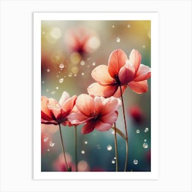 Pink Flowers With Water Droplets Art Print