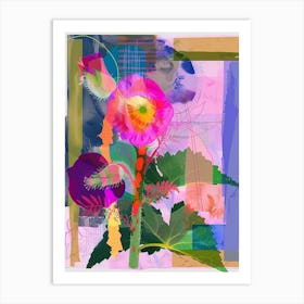 Hollyhock 2 Neon Flower Collage Art Print
