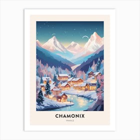 Winter Night  Travel Poster Chamonix France 2 Art Print