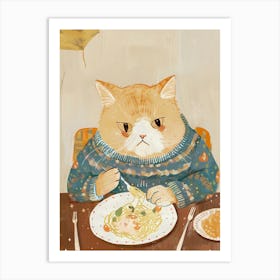 Cute Tan Cat Pasta Lover Folk Illustration 2 Art Print