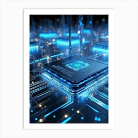 Ai Integrated Futuristic Electronic Circuit Glowing Etched Circuits Intertwining Wires Metallic S (1) Art Print