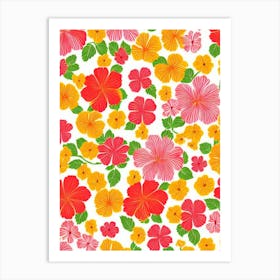 Hibiscus Floral Print Retro Pattern 1 Flower Art Print