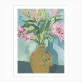 Pink Lilies In A Vase Art Print
