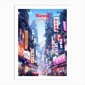 Seoul South Korea Market Street Travel Illustration Art Print