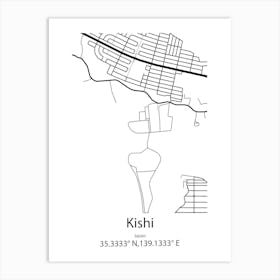 Kishi,Japan Minimalist Map Art Print