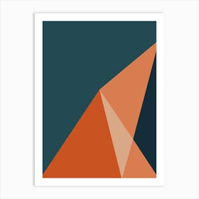 Modern Aesthetic Geometric Abstraction Color Block in Dark Teal Blue and Orange Art Print