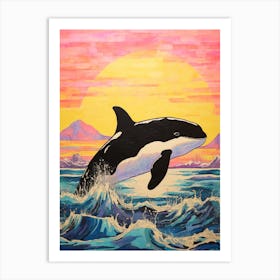 Rainbow Waves Orca Crayon Drawing 4 Art Print