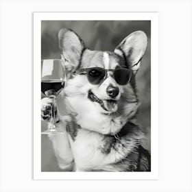 Corgi With A Glass Of Wine Art Print