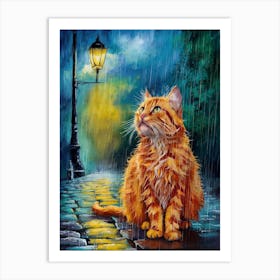 Cat In The Rain Art Print