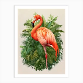 Greater Flamingo Rio Lagartos Yucatan Mexico Tropical Illustration 6 Art Print