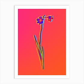 Neon Sword Lily Botanical in Hot Pink and Electric Blue Art Print