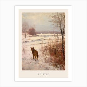 Vintage Winter Animal Painting Poster Red Wolf 4 Art Print