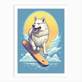 Alaskan Malamute Dog Skateboarding Illustration 4 Art Print