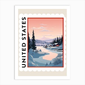 Retro Winter Stamp Poster Big Bear Lake California 2 Art Print