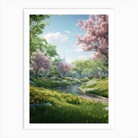 A Peak Into A Vibrant And Lush Park The Vivid Greens Of Spring Foliage Captured In A Soft Blur Add (4) Art Print