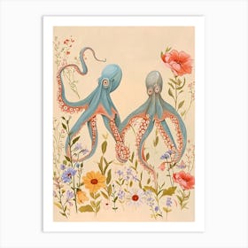 Folksy Floral Animal Drawing Octopus 4 Art Print