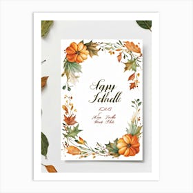 Calligraphic Font Featuring The Word Happy Fall In A Horizontal Layout Emulating An Artists Hand (1) Art Print