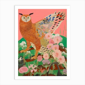 Maximalist Bird Painting Great Horned Owl 3 Art Print