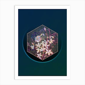 Abstract Geometric Mosaic Moss Rose Botanical Illustration n.0271 Art Print