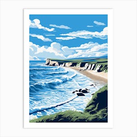 A Screen Print Of Lulworth Cove Beach Dorset 1 Art Print