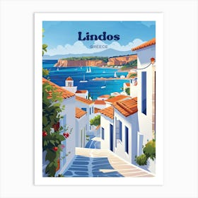 Lindos Dodecanese Greece Digital Travel Art Art Print