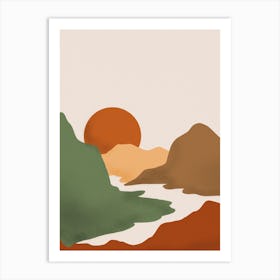 Sunset River Mountains Art Print