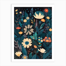 Night Garden With Flowers Art Print