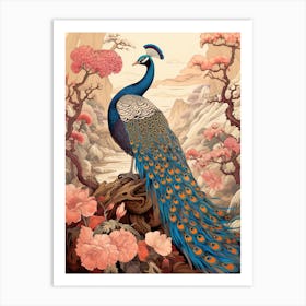 Peacock Animal Drawing In The Style Of Ukiyo E 1 Art Print