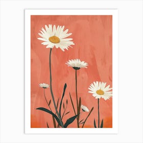 Set Of 4 Simple Hand Drawn Daisies On Pink Paper 18 Art Print