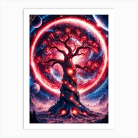 Red Fantasy Space Tree Art Print