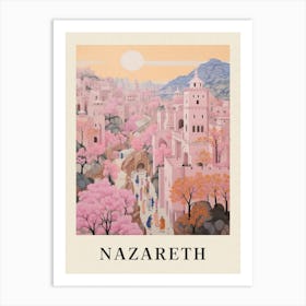 Nazareth Israel 4 Vintage Pink Travel Illustration Poster Art Print