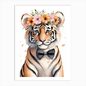 Baby Tiger Flower Crown Bowties Woodland Animal Nursery Decor (28) Art Print