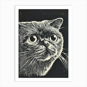 Scottish Fold Cat Linocut Blockprint 6 Art Print