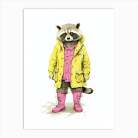 Pink Raccoon Wearing Yellow Boots 3 Art Print